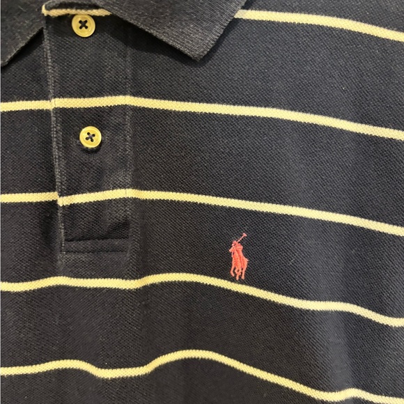 Polo by Ralph Lauren Navy Blue Striped Short Sleeve Polo Shirt Boys Size L 16/18 - Picture 2 of 4